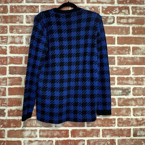 St. john for I.Magnin Vintage Blue Black Checkered Plaid Cardigan Sweater Small - Picture 2 of 12